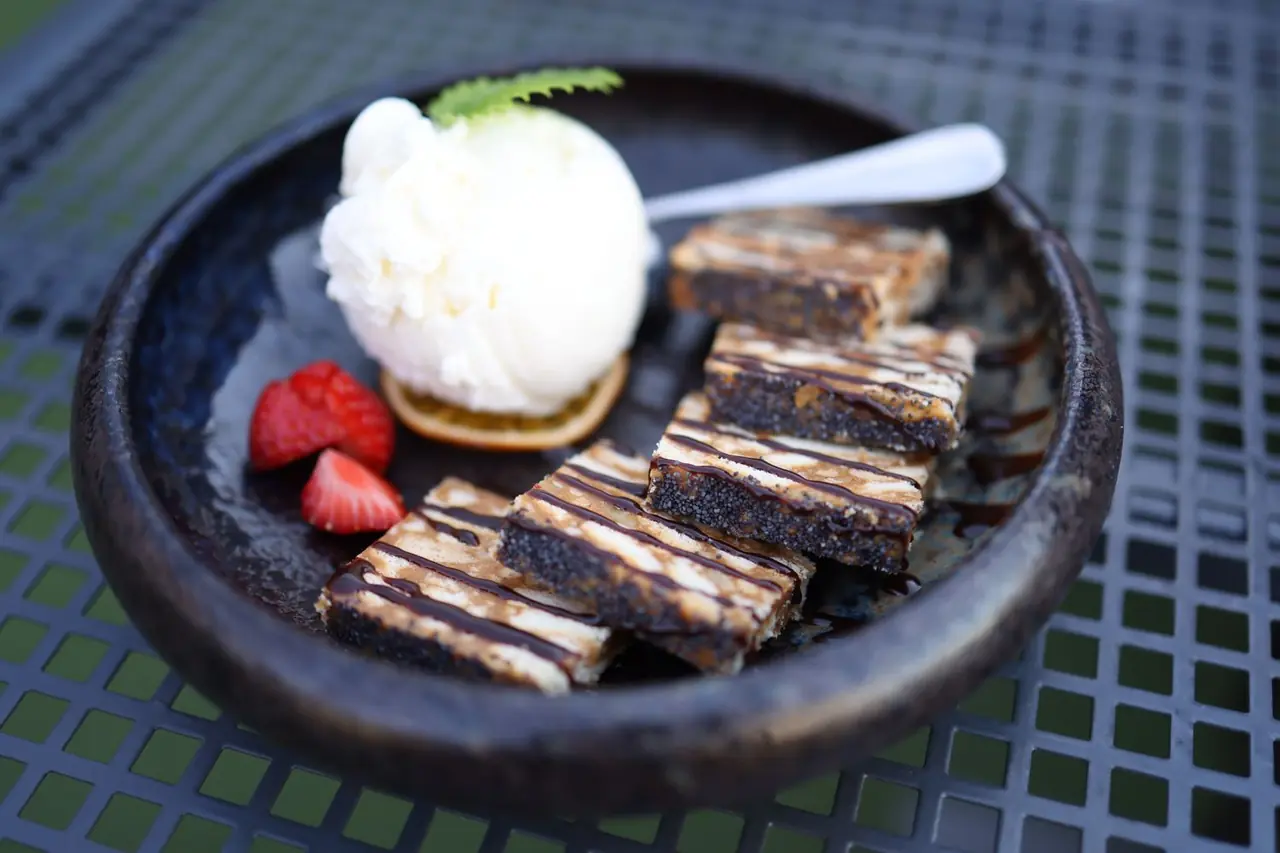 Belgian style dark chocolate ice cream with cocoa shavings